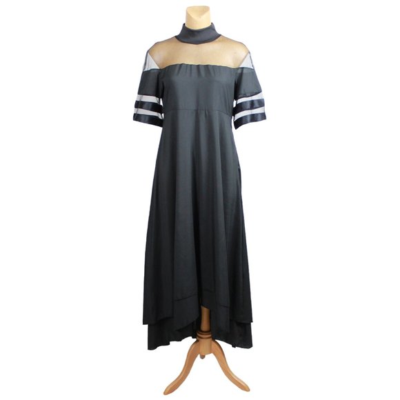 Black Contrast Mesh Tiered Maxi Dress - Picture 1 of 13